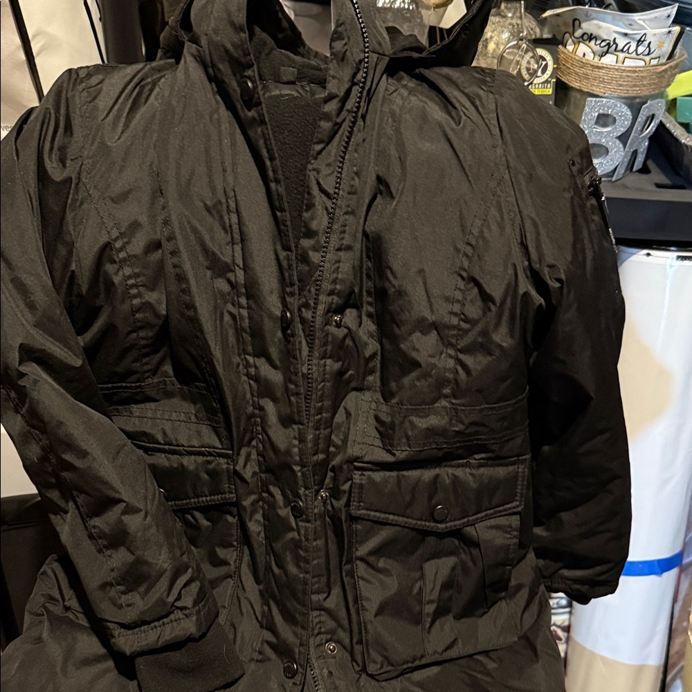 Kids Black Hooded Snow Jacket